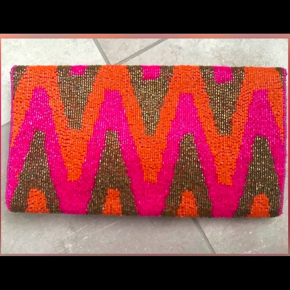Forever New, pink and gold beaded clutch bag - Picture 2 of 4
